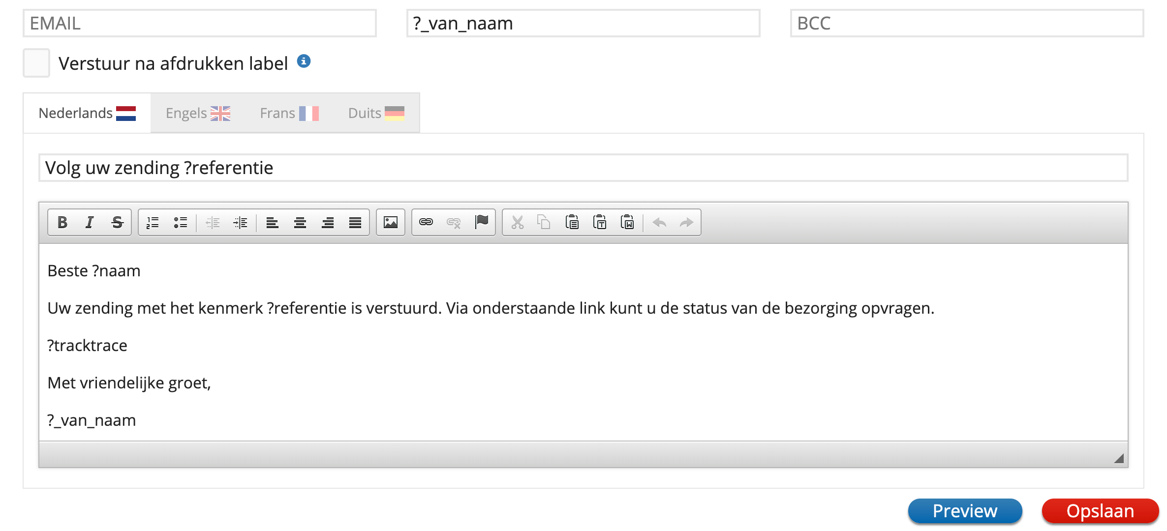 e-mailnotificatie verzendsysteem