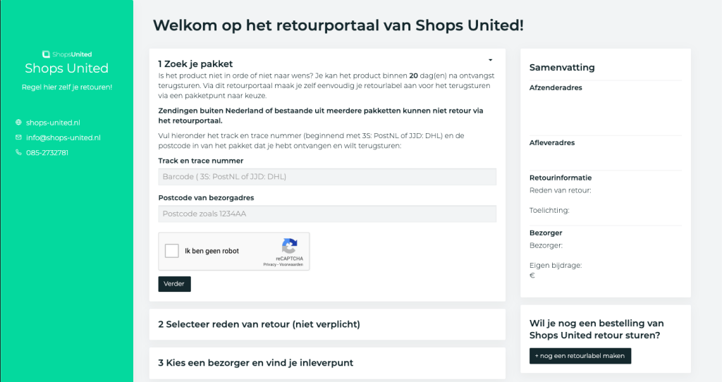 screenshot retourportaal
